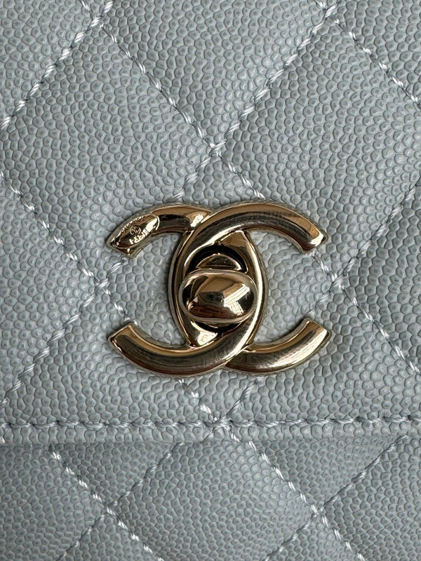 CC 24K Coco Handle Nano 14.5cm Cloud Blue Grained Calfskin Gold Hardware