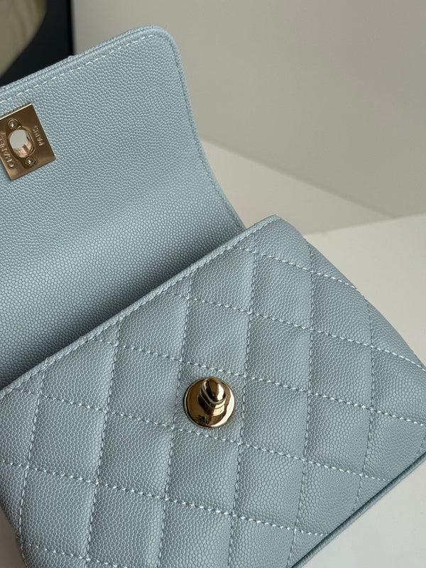 CC 24K Coco Handle Nano 14.5cm Cloud Blue Grained Calfskin Gold Hardware
