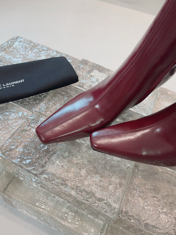YSL 25 High Heeled Long Boot Burgundy Cowhide 522262