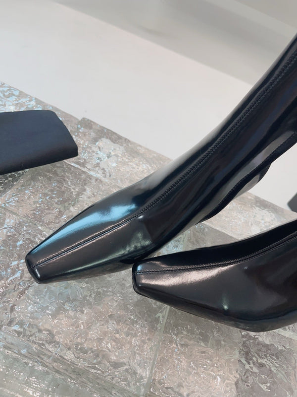 YSL 25 High Heeled Long Boot Black Cowhide 522263