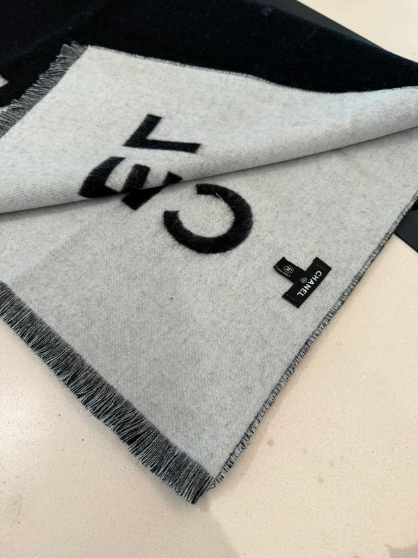 SCARF 200 CM IN BLACK MIX WHITE CASHMERE AND WOOL 401299