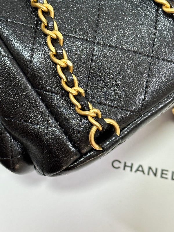 CC 25C Backpack 24.3cm Black Genuine Lambskin Gold Hardware243672