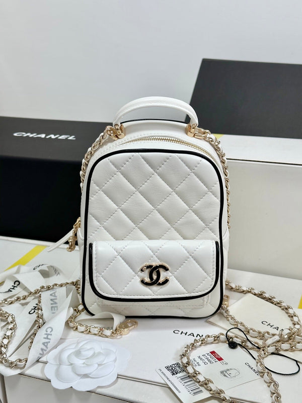 CC 25P Mini Backpack 18 White Black Lambskin Gold Hardware 243521
