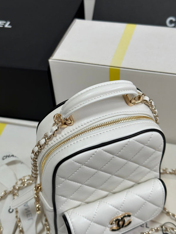 CC 25P Mini Backpack 18 White Black Lambskin Gold Hardware 243521