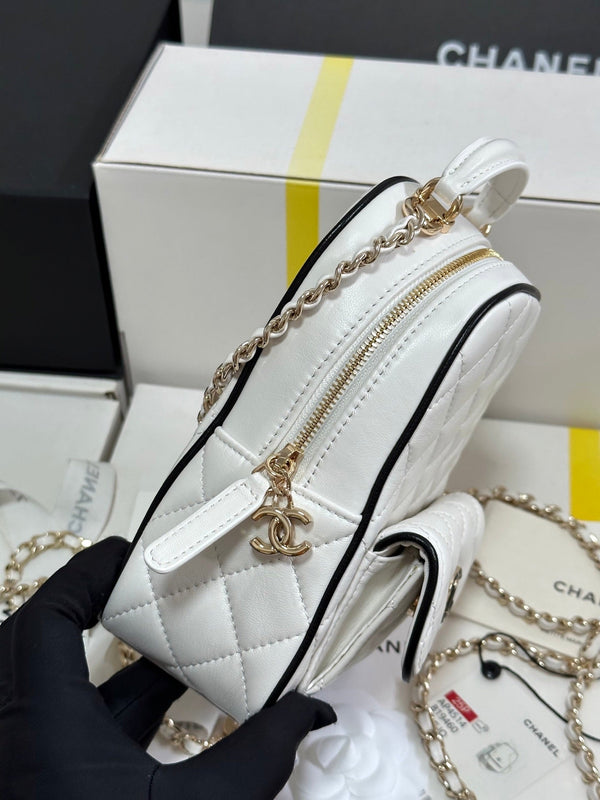 CC 25P Mini Backpack 18 White Black Lambskin Gold Hardware 243521