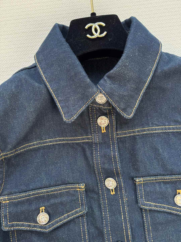 CC 25 Vest Jacket Blue Denim Fabric
