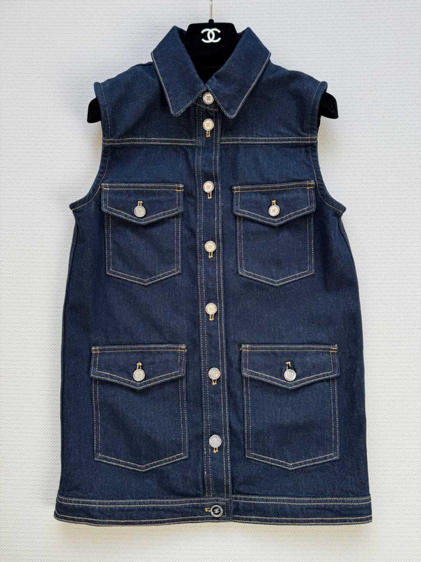 CC 25 Vest Jacket Blue Denim Fabric