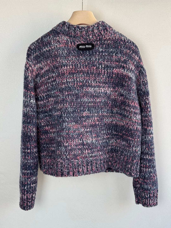 Miu Miu 25 Twisted Snowflake-colored Round-neck Sweater Multicolor Cashmere