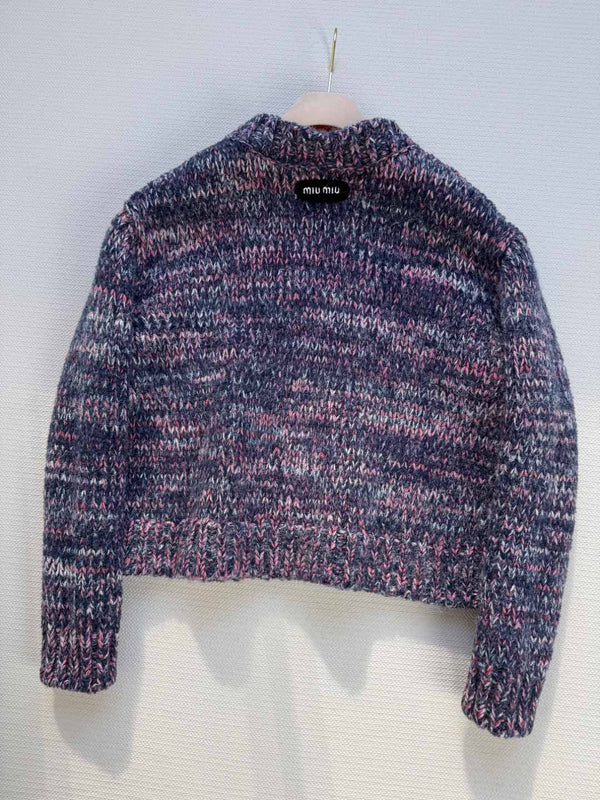 Miu Miu 25 Twisted Snowflake-colored Round-neck Sweater Multicolor Cashmere