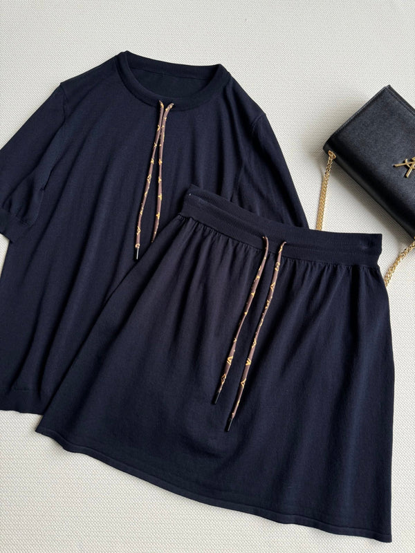 LV Knitted Skirt Black Cotton Wool