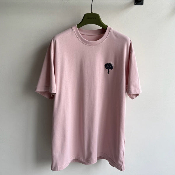 Gucci Embroidered Roses Short-sleeved T-shirt Pink Cotton