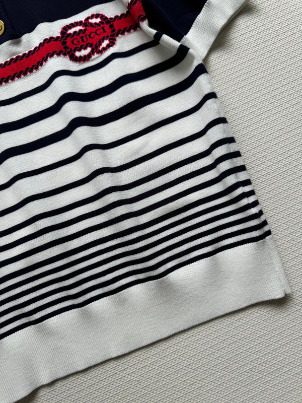 Polo a righe Gucci in maglia blu scuro e cotone bianco