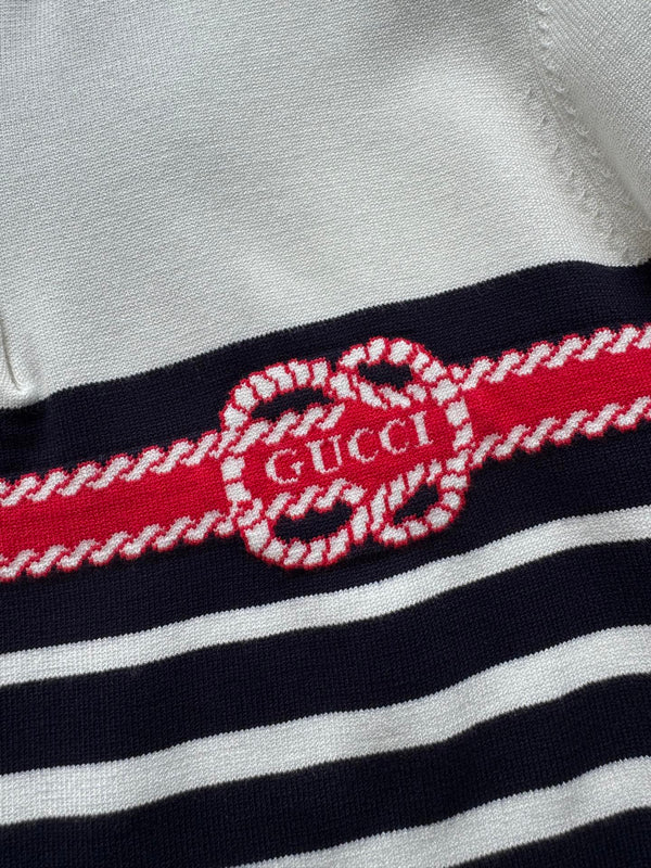 Polo a righe Gucci in maglia blu scuro e cotone bianco
