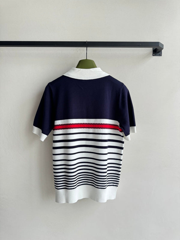 Polo a righe Gucci in maglia blu scuro e cotone bianco