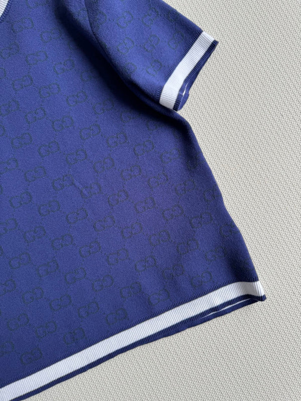 Gucci Knitted Short Sleeve T-shirt Navy Blue Cotton