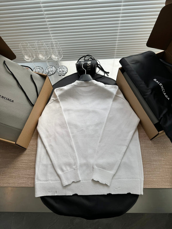 Balenciaga 25 Ripped knit sweater White Wool 0019