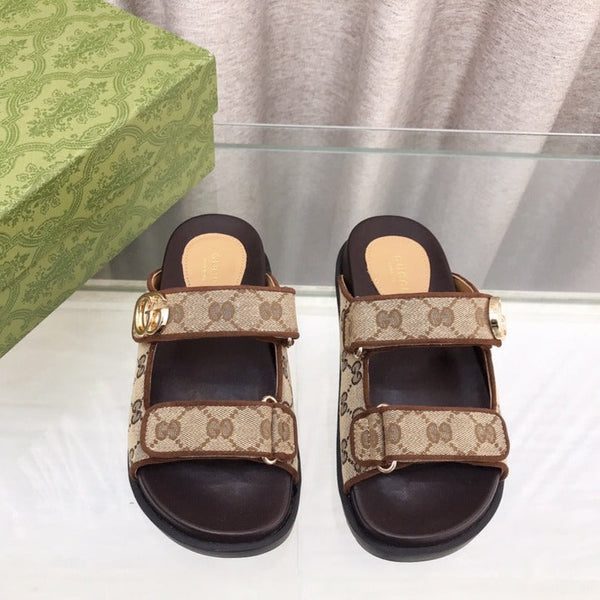 GG  Rubber Sole Logo Sandals Brown Caro