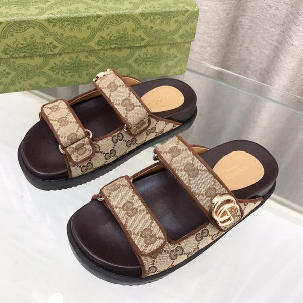 GG  Rubber Sole Logo Sandals Brown Caro