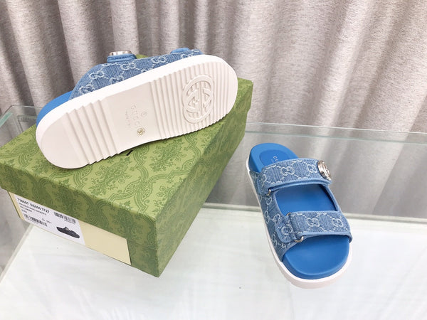 GG  Rubber Sole Logo Sandals Blue Caro