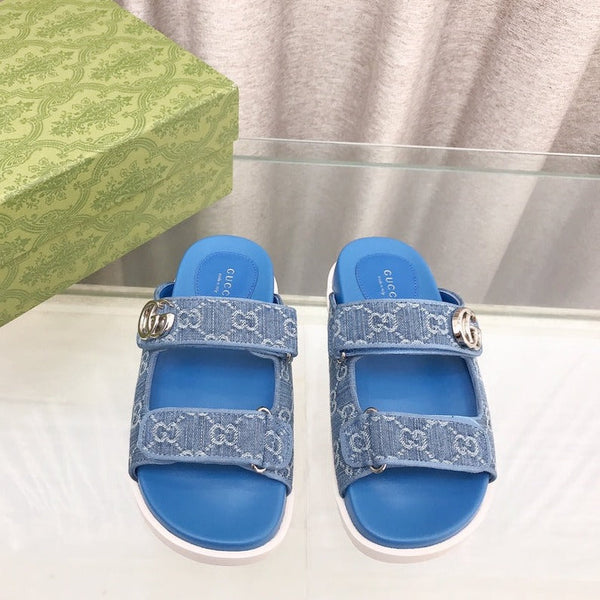 GG  Rubber Sole Logo Sandals Blue Caro