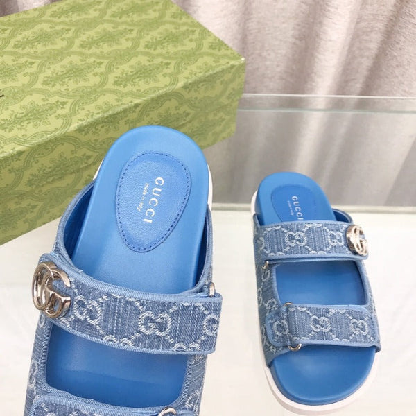GG  Rubber Sole Logo Sandals Blue Caro