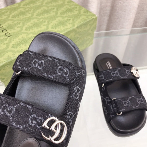 GG  Rubber Sole Logo Sandals Black Caro