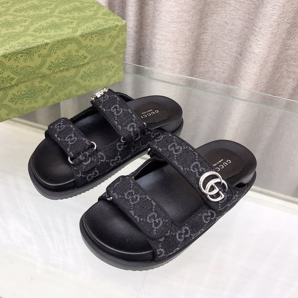 GG  Rubber Sole Logo Sandals Black Caro