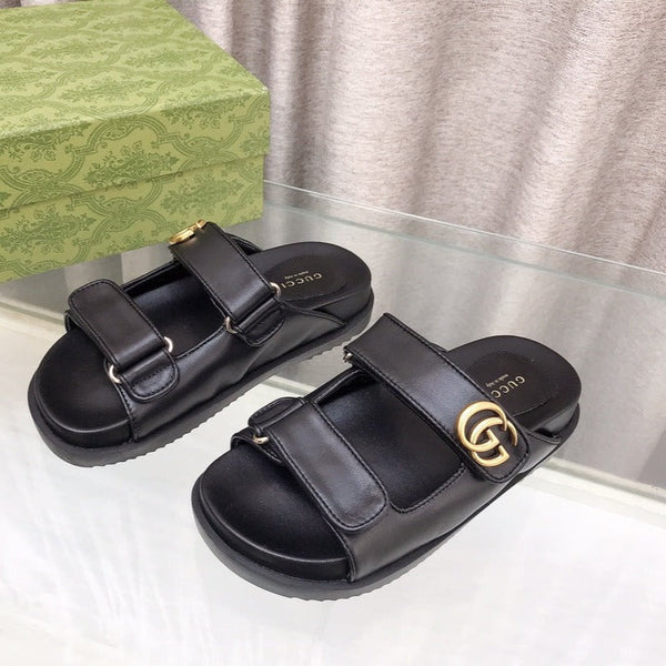 GG  Rubber Sole Logo Sandals Black