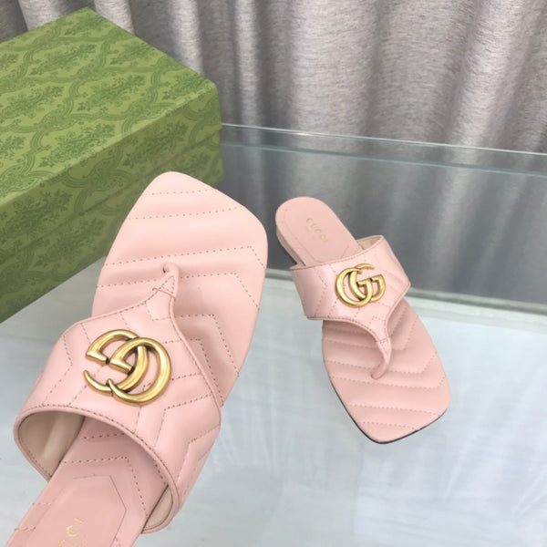 GG  marmont logo - embellished mattelasse leather sandal in pink