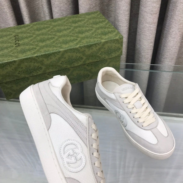 SNEAKER GG INTERLOCKING G IN CAMOSCIO GRIGIO CHIARO