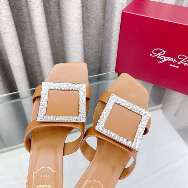 Viv 25 Diamond Mid Heel Slides Brown Cowhide 283039