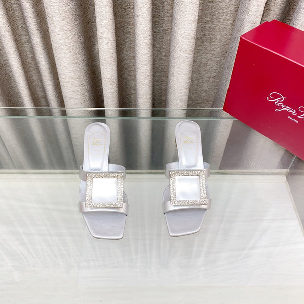 Viv 25 Diamond Mid Heel Slides Silver Cowhide 283037