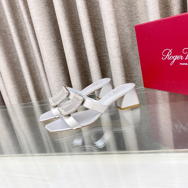 Viv 25 Diamond Mid Heel Slides Silver Cowhide 283037