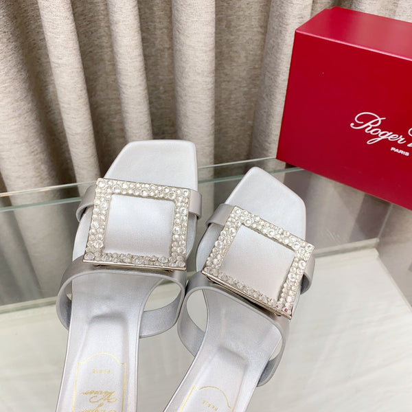 Viv 25 Diamond Mid Heel Slides Silver Cowhide 283037