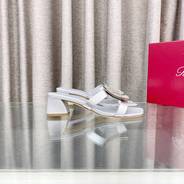 Viv 25 Diamond Mid Heel Slides Silver Cowhide 283037