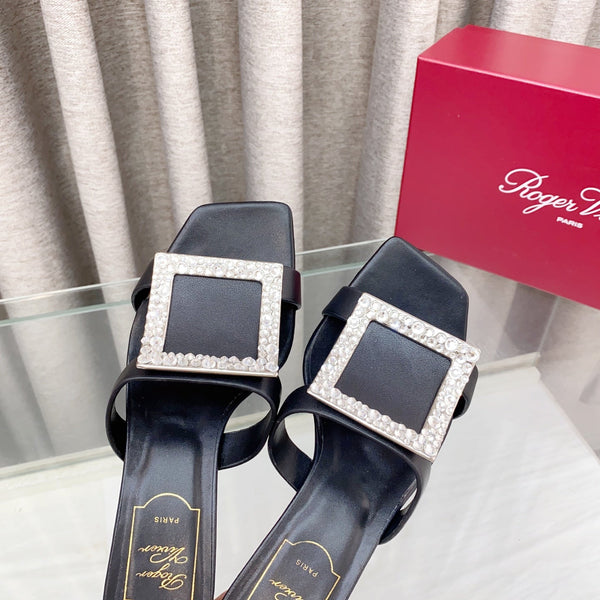 Viv 25 Diamond Mid Heel Slides Black Cowhide 283042