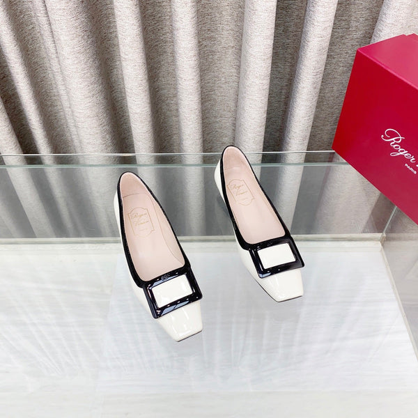 Viv Trompette Thick Heel Pumps White Cowhide Leather 283048