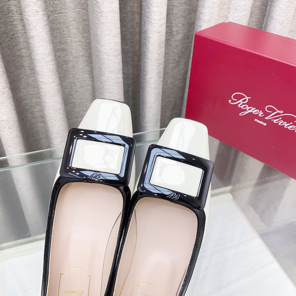 Viv Trompette Thick Heel Pumps White Cowhide Leather 283048