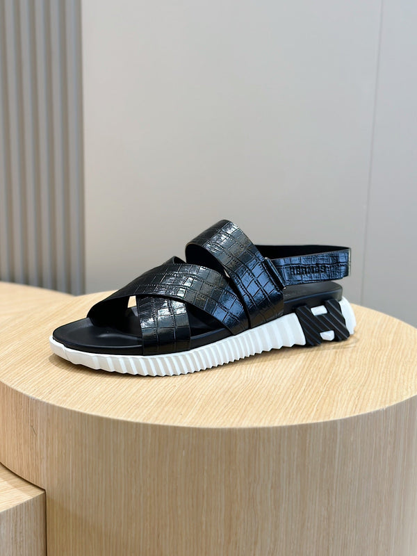 HM ELECTRIC SANDAL BLACK WITH MOTIF CALFSKIN