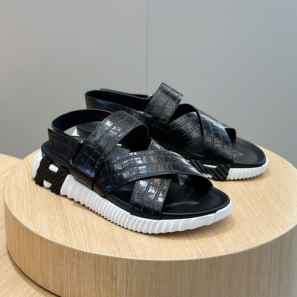 HM ELECTRIC SANDAL BLACK WITH MOTIF CALFSKIN