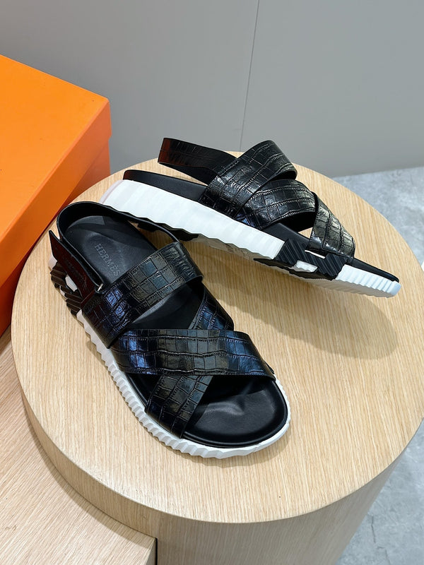 HM ELECTRIC SANDAL BLACK WITH MOTIF CALFSKIN