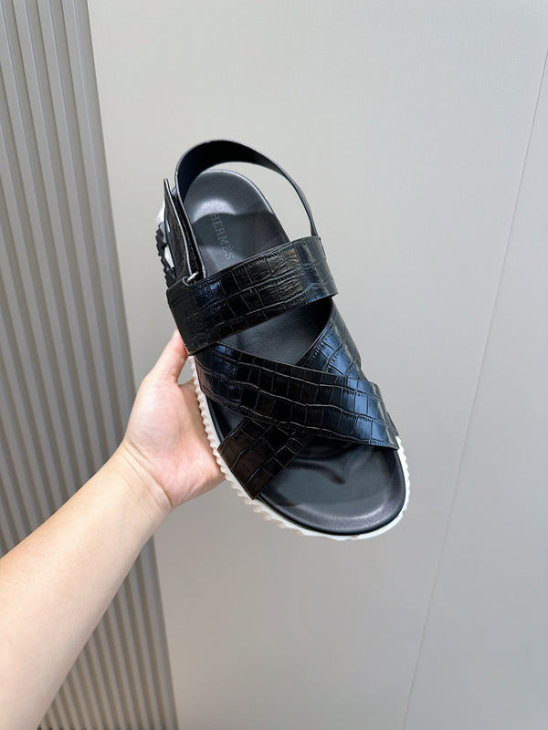 HM ELECTRIC SANDAL BLACK WITH MOTIF CALFSKIN