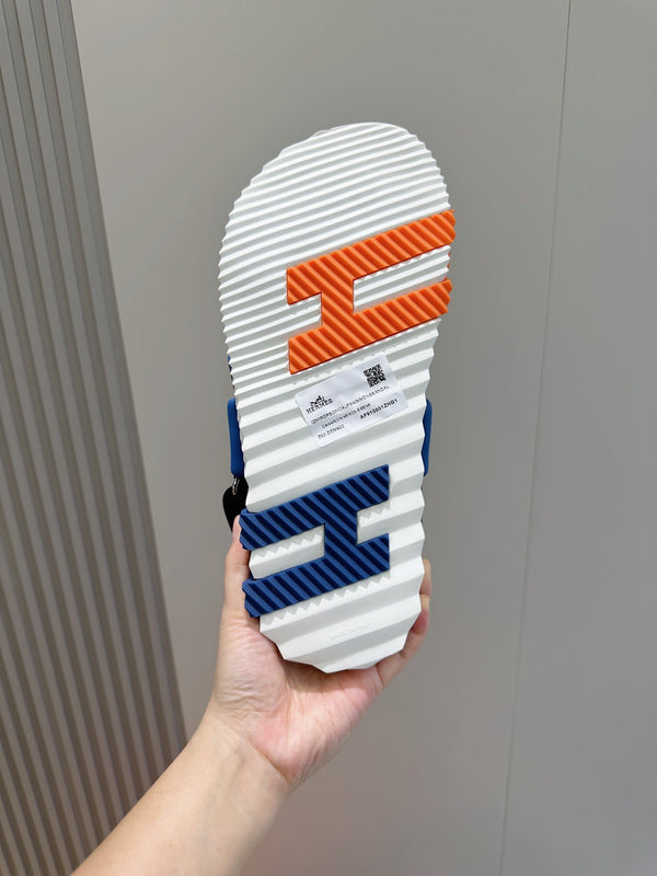 SANDALO HM ELECTRIC IN TESSUTO COBALTO E PELLE DI VITELLO