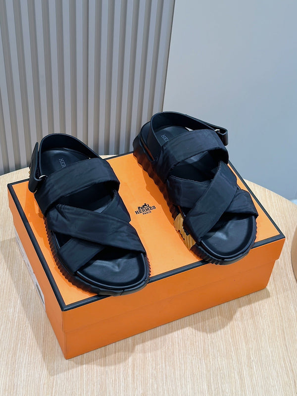 HM ELECTRIC SANDAL BLACK FABRIC AND CALFSKIN