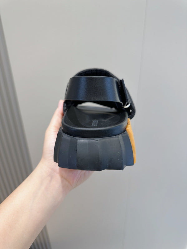 HM ELECTRIC SANDAL BLACK FABRIC AND CALFSKIN