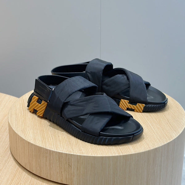 HM ELECTRIC SANDAL BLACK FABRIC AND CALFSKIN
