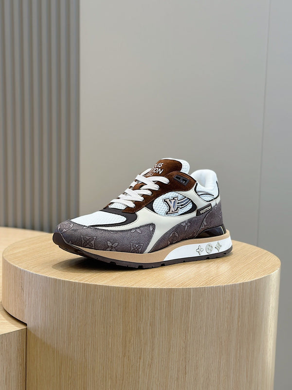 LV RUN AWAY SNEAKERS IN BROWN MESH FABRIC AND SUEDE