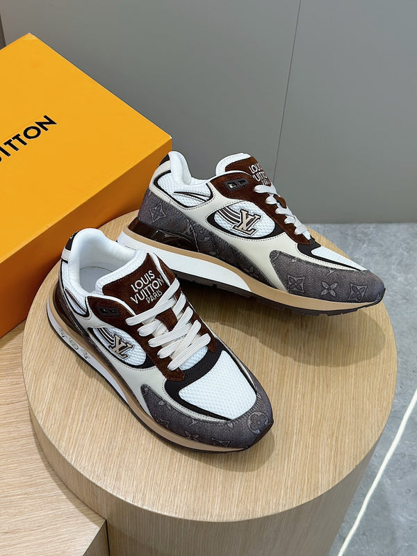 LV RUN AWAY SNEAKERS IN BROWN MESH FABRIC AND SUEDE