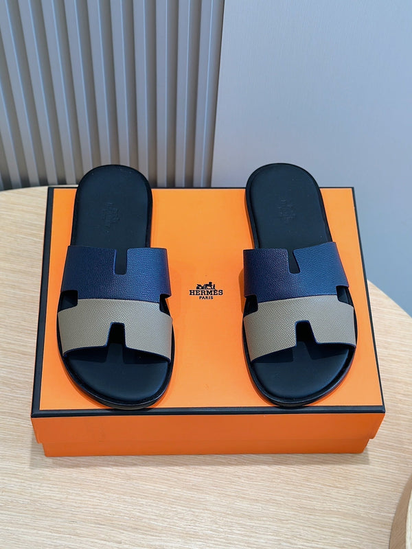 HM IZMIR SANDAL NAVY AND GRAY CALFSKIN