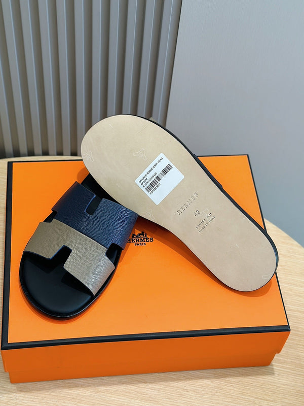 HM IZMIR SANDAL NAVY AND GRAY CALFSKIN